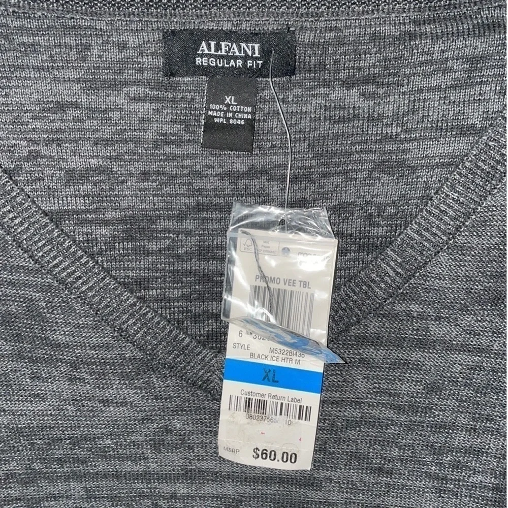 Alfani Gray V-Neck‎ Long Sleeve Sweater Regular Fit Mens Size XL
